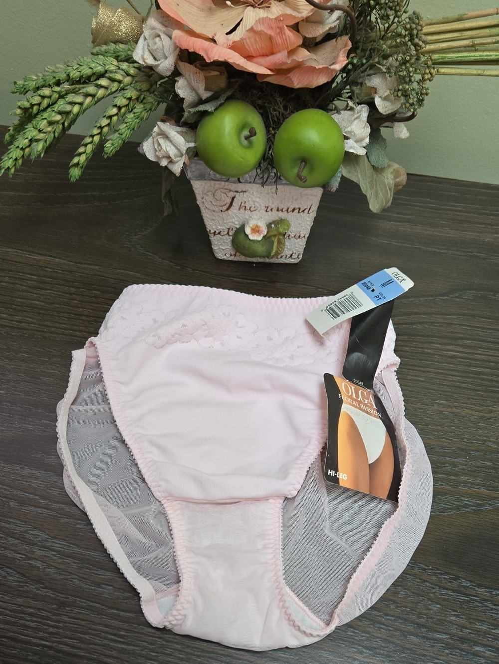 NWT Olga Panties Hi Leg Sheer Back Ballet Pink Medium Underwear Sexy